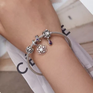 925 Sterling Silver Lotus Charms Camellia Pendant Zircon Guardian Heart Silicone Bead Accessory for Women’s DIY Bracelet