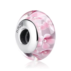 925 Sterling Silver Lovely Pink Flower European Murano Glass Beads Charms for DIY Bracelets Christmas SCZ008