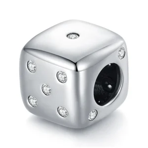 925 Sterling Silver Lucky Dice Beads Square AAA Shiny Zircon Charm Fit Bracelet DIY Jewelry Silver Accessories SCC2362