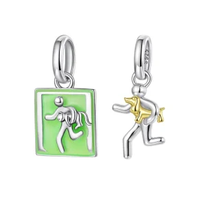 925 Sterling Silver Luminous Pet Escaping Pendant Two tone Dachshund Beads for Women DIY Animal Lover Jewelry Gift SCC3264