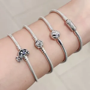 925 Sterling Silver Mickey Bracelet Heart Zircon Snake Chain Jewelry for Women Animal Bracelet Gift PAN Jewelry DIY Charm Beads