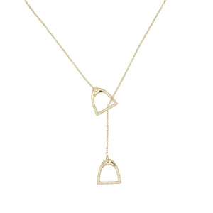 925 Sterling Silver Micro Pave CZ Elegant Fashion Women Sexy Long Y Larait Stirrup Necklace Equestrian Jewelry