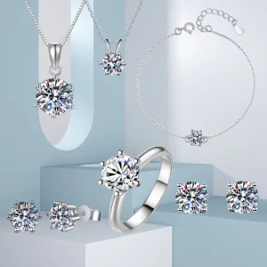 925 Sterling Silver Moissanite Diamond Necklace and Earrings Wedding Jewelry Sets for Women