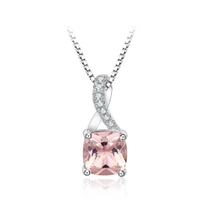 925 Sterling Silver Nano Morganite Pendant Necklace with Box Chain for Women for Weddings