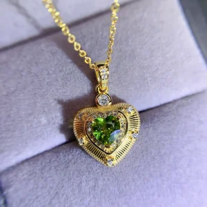 925 Sterling Silver Natural Peridot Pendant Gift for Women Gold Plated OEM ODM