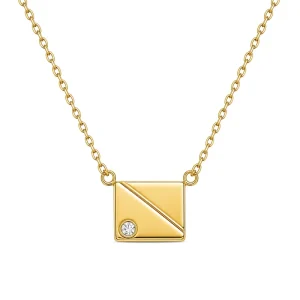 925 Sterling Silver Necklace Envelope Geometric Gold Plated Folded Timeless Ladies Birthday Fashion Boutique Jewelry