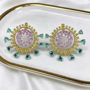 925 Sterling Silver Needle Fashion Luxury Copper Zircon Round Earrings for Women
