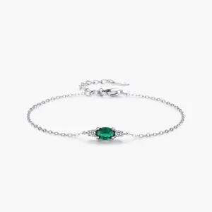 925 Sterling Silver Oval Green Zircon Chain Bracelet Sparkling Accessories For Women Wedding Party Elegant Lady Jewelry