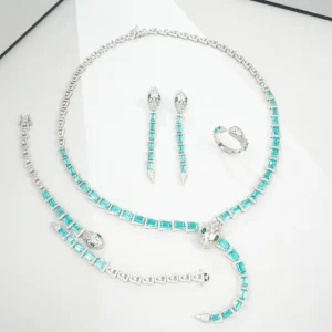 925 Sterling Silver Paraiba Green Garnet And CZ Luxury Jewelry Set
