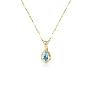 925 Sterling Silver Pear Cut Blue Crystal Pendant Necklace Gold Plated Teardrop Gemstone Jewelry