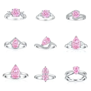 925 Sterling Silver Pear Cut Rhodium Plated Pink Cubic Zircon Main Stone Engagement Ring