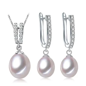 925 Sterling Silver Pearl Bridal Set Natural Fresh Water Real Freshwater Cultured Fresh Water Pearl Necklace Set Designs