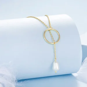 925 Sterling Silver Pearl Necklace 18K Gold Plated for Women
