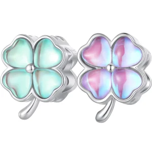 925 Sterling Silver Platinum Plated Zircon Four leaf Clover Beads Charm Fit Bracelet Woman Pendant Jewelry Accessories BSC733