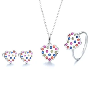 925 Sterling Silver Rainbow Charm Heart shaped Fashion Jewelry Set