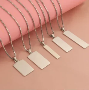 925 Sterling Silver Rectangular Geometric Engravable Pendant Necklace