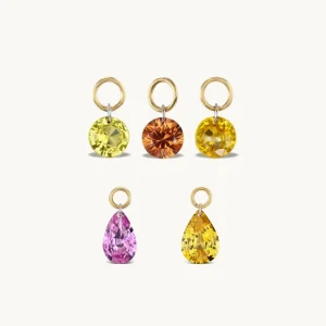 925 Sterling Silver Removable Round Yellow Gemstone Hoop Charm For DIY Bright Yellow Gemstone Huggie Charm For Earrings Making