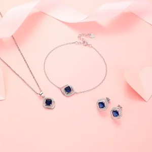 925 Sterling Silver Retro Blue Sugar Stone Set with Fashionable and Niche Design Simple and Elegant Style