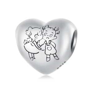 925 Sterling Silver Retro Heart Sister Beads Charm Fit Bracelet DIY Women Fashion Jewelry Pendant Silver Accessory SCC2528