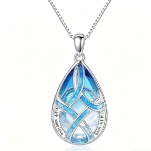 925 Sterling Silver Rhodium Plated Halo Drop Natural Ethiopian Opal Solitaire Pendant Necklace for Women Gift Jewelry
