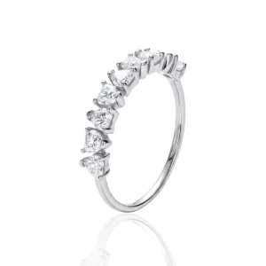 925 Sterling Silver Rhodium Plated Heart Cut Moissanite Stackable Wedding Band Ring