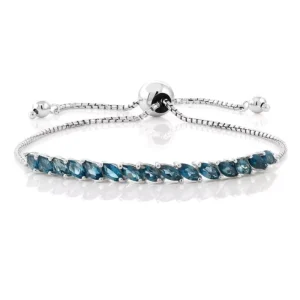 925 Sterling Silver Rhodium Plated London Blue Zircon Tennis Bracelet Birthstone Fully Adjustable Trendy Wedding Gift