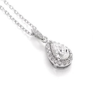 925 Sterling Silver Rhodium Plated Ring Stud Earrings Pendant Necklace Set Pear-Cut Moissanite Claw Setting Cable Chain
