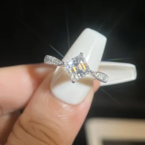 925 Sterling Silver Rings 1ct Moissanite Cube Sugar Rings for Women Wedding Original Silver Jewelry