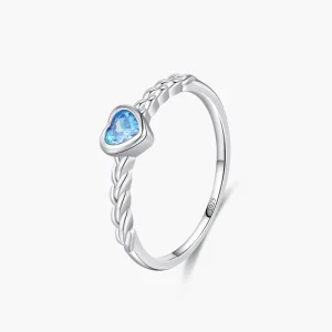 925 Sterling Silver Romantic Blue Heart Shaped Zircon Ring For Women Wedding Engagement Bridal Jewelry