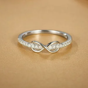 925 Sterling Silver Round Brilliant Cut Diamond Moissanites Infinity Engagement Wedding Ring