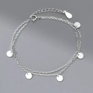 925 Sterling Silver Round Shape Bracelet Double Layered Chain Hand Charm Bracelets Fashion Jewelry for Women