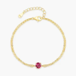 925 Sterling Silver Ruby Round Zircon Bracelets For Women Golden Adjustable Chain Design Party Jewelry