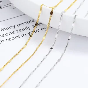 925 Sterling Silver Side Chain Necklace White Gold Plated for Women Girls Link Chain Choker Fine Jewelry