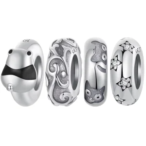 925 Sterling Silver Silicone Stopper Beads Panda Cat Pattern Star Cute Woman Charm Fit Bracelet Fashion Jewelry DIY Accessories