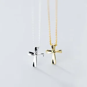 925 Sterling Silver Simple Cross Shape Pendant Gold Plated Chain Necklace for Women