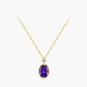 925 Sterling Silver Simple Oval Shape Deep Violet Zircon Pendant Necklace for Women Gold Color Jewelry