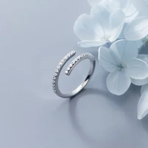 925 Sterling Silver Single Line Crystal Rings Wedding Jewelry for Women