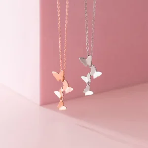 925 Sterling Silver Small Butterfly Shape Pendant Rose Gold Plated Chain Necklaces Fashion Jewelry for Women