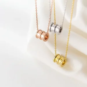 925 Sterling Silver Small Slim Waist Pendant Rose Gold Plated Chain Round Bead Charm Necklaces Fashion Jewelry for Women