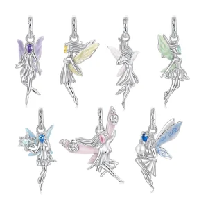 925 Sterling Silver Snow Flower Elf Pendant Colorful Wings Guardian Beads for Women DIY Bracelet Valentine’s Day Gift BSC1230
