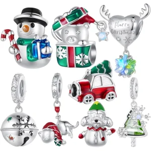 925 Sterling Silver Snowman Beads Christmas Bell Charms for Women Bracelet DIY Accessories Christmas Gift Fine Jewelry