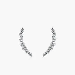 925 Sterling Silver Sparkling Curved Smile Stud Earrings For Women Birthday Wedding Gift Fine Jewelry