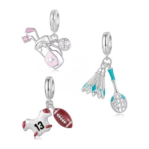 925 Sterling Silver Sports Rugby Pendant Colorful 2 in 1 Golf Beads for Women Bracelet Accessories DIY Fans Hobbies Gift