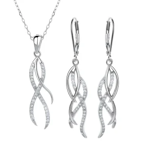 925 Sterling Silver Stud Chic Wave Earrings Necklace