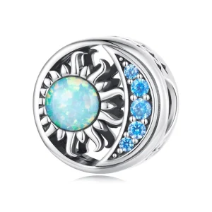 925 Sterling Silver Sun & Moon Opal Bead Blue Zircon Moon Charms Fit Women Bracelet DIY Fine Jewelry Accessories SCC2418