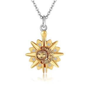 925 Sterling Silver Sun and Moon Pendant Necklace with Diamonds Jewelry for Women