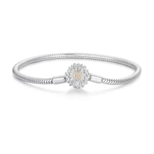 925 Sterling Silver Sunflower Basic Bracelet Snake Chain Bracelet for Women DIY Pave Setting CZ Fine Jewelry BSB123