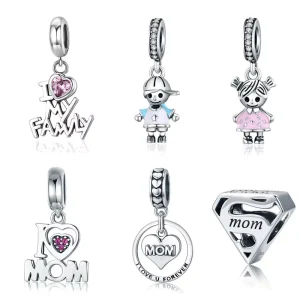 925 Sterling Silver Super Mom Charms Pendants I Love My Family Charm Pendant Kids Charms For Bracelet Making Jewelry
