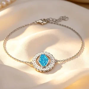 925 Sterling Silver Synthetic Opal Bracelet Elegant Fashion Hand Jewelry for Daily Decoration & Matching