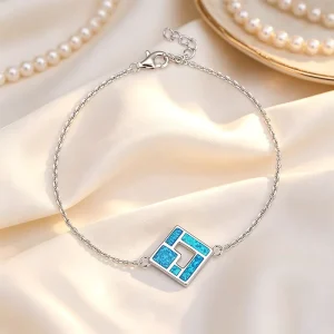 925 Sterling Silver Synthetic Opal Slim Bracelet Comfortable Wear Fashion Hand Jewelry for Daily Life Use
